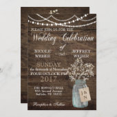 バ素朴ー結婚ンの木のメイソンの瓶バビーズブレス 招待状 (正面/裏面)