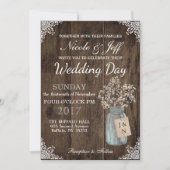 バ素朴ー結婚ンの木のメイソンの瓶バビーズブレス 招待状 (正面)