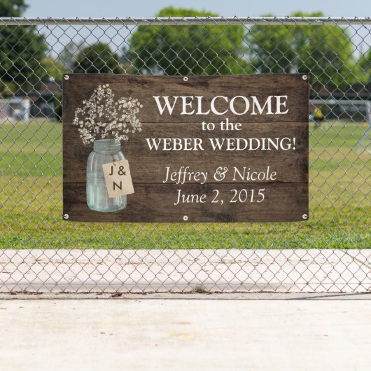 バ素朴ー結婚ンの木のメイソンの瓶バビーズブレス 横断幕 (インサイチュ)