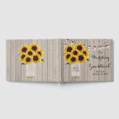 バ素朴ー結婚ンの木のメイソン瓶ひまわり花 ゲストブック (全面)