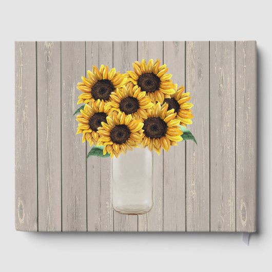 バ素朴ー結婚ンの木のメイソン瓶ひまわり花 ゲストブック (裏面)