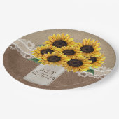 バ素朴ー結婚ンの木のメイソン瓶ひまわり花 ペーパープレート (アングル)