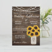 バ素朴ー結婚ンの木のメイソン瓶ひまわり 招待状 (スタンド正面)