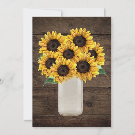 バ素朴ー結婚ンの木のメイソン瓶ひまわり 招待状 (裏面)