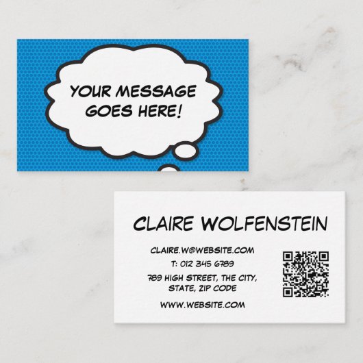 バ考えブQRコードおもしろい漫画ブックブルー 名刺 (正面/裏面)