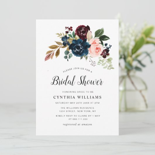 バ色彩の鮮やかルグンディと海軍のフローラブライダルシャワー 招待状 (スタンド正面)