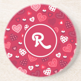 バ赤と白ンタインの耳のパターン コースター