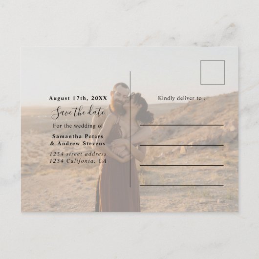 バ食べイドリンク2枚結婚したの写真ネイビー日付を保存 ポストカード (裏面)