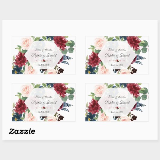 バ魅力的ルガンディフローラ六角結婚枠 長方形シール (シート)