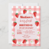 バerry 誕生日 ストロベリー ファースト 1歳 サマー 招待状 (正面)
