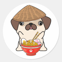 パおもしろいグ犬は食べ麺 ラウンドシール