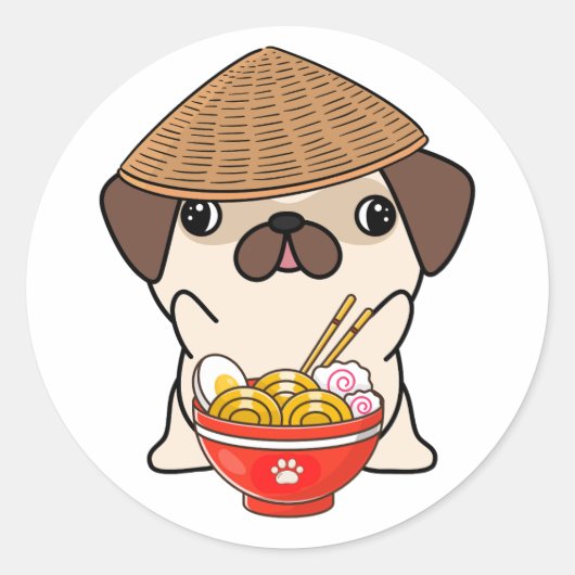 パおもしろいグ犬は食べ麺 ラウンドシール (正面)