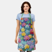 パかわいらしステル水色彩の鮮やか色花 エプロン (着用した状態)