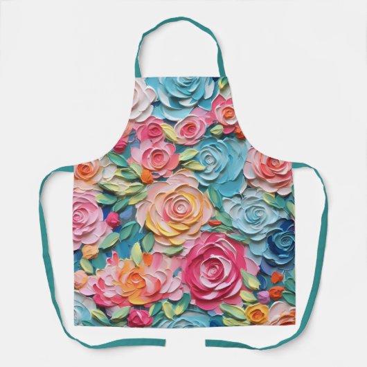 パかわいらしステル水色彩の鮮やか色花 エプロン (正面)