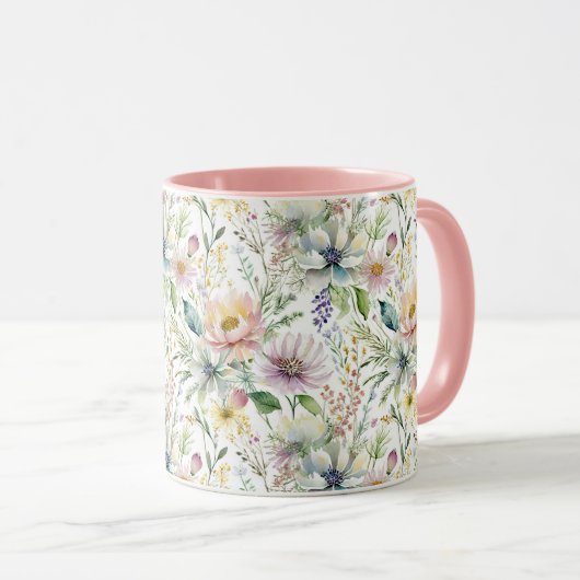 パかわいらしステル花パーソナライズされた柄 マグカップ (正面右)