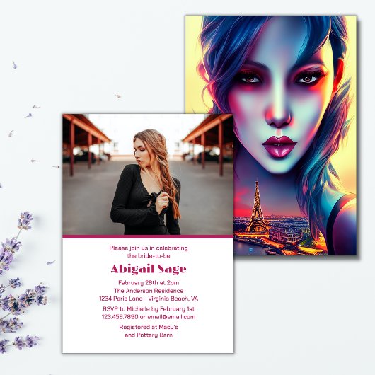 パはっきりしたリモダンエッフェルタワーブライダルシャワー 招待状