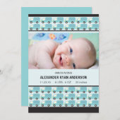 パァー！ 青いトラックの赤ちゃん男の子の誕生発表 案内状 (正面/裏面)