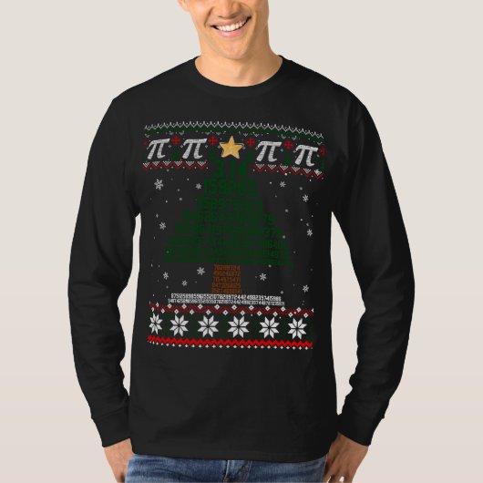 パイおもしろいツリークリスマス数学先生醜いセーター Tシャツ (正面)
