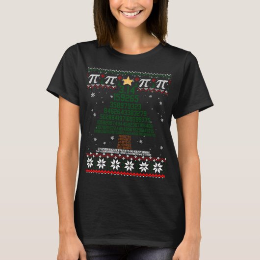 パイおもしろいツリークリスマス数学先生醜いセーター Tシャツ (正面)