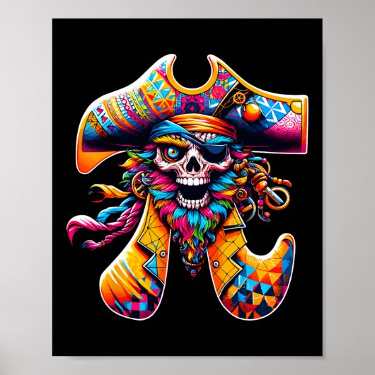 パイおもしろいデイ海賊帽の記号Math Matheeカラフル ポスター (正面)