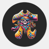 パイおもしろいデイ海賊帽の記号Math Matheeカラフル ラウンドシール (正面)