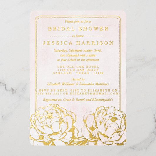 パイかわいらしニーフローラブライダルシャワー実在 箔招待状 (正面)