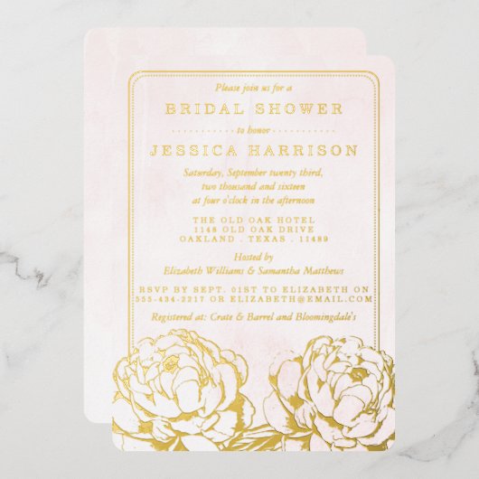 パイかわいらしニーフローラブライダルシャワー実在 箔招待状 (正面/裏面)