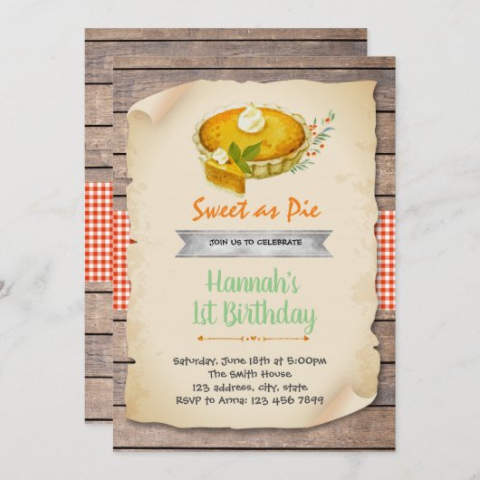 パイとしてのパーティーの招待 招待状 (正面/裏面)