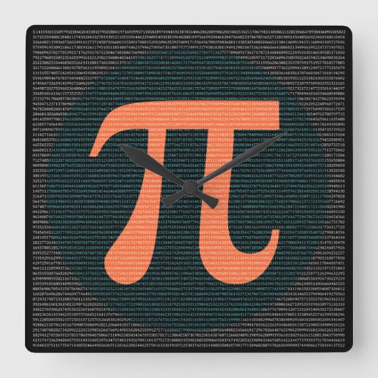 パイの最初の10,000桁(青とオレンジ) スクエア壁時計 (正面)