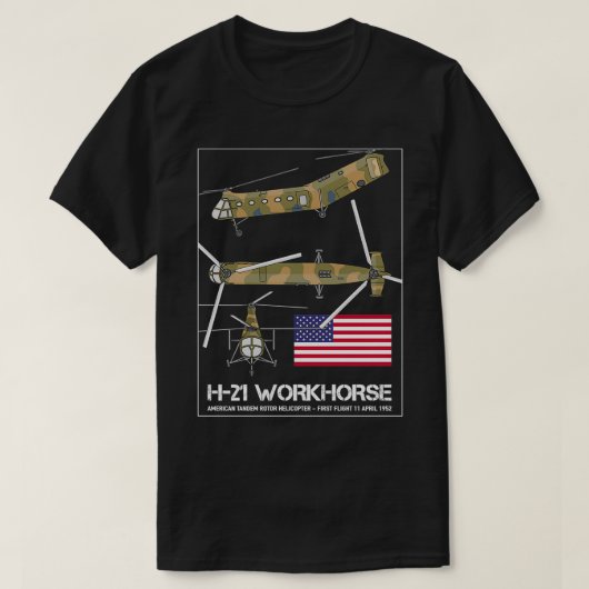 パイアセッキH21ワークホースアメリカンカーゴヘリコプターD Tシャツ (デザイン正面)
