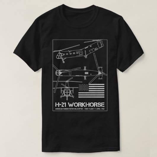 パイアセッキH21ワークホースアメリカンカーゴヘリコプタB Tシャツ (デザイン正面)