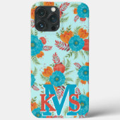 パイオニアティール(緑がかった色)コーラルモノグラムiPhone 13 Pro Maxケース Case-Mate iPhoneケース (裏面)