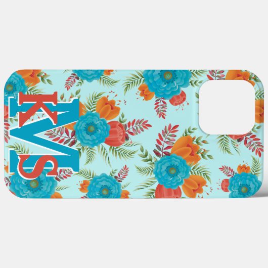 パイオニアティール(緑がかった色)コーラルモノグラムiPhone 13 Pro Maxケース Case-Mate iPhoneケース (裏面 (横))