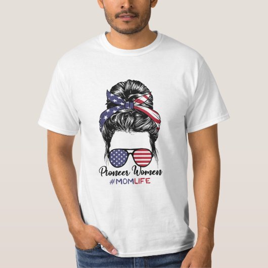 パイオニア女性母ライフ乱雑バンアメリカサングラス Tシャツ (正面)