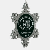 パイクピークパーソナライズされたコロラド春ズマウンテン スノーフレークピューターオーナメント (左)