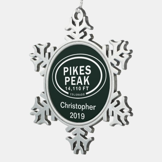 パイクピークパーソナライズされたコロラド春ズマウンテン スノーフレークピューターオーナメント (右)