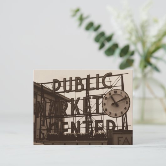 パイクプレイスマーケットシアトル葉書ヴィンテージスタイル ポストカード (スタンド正面)