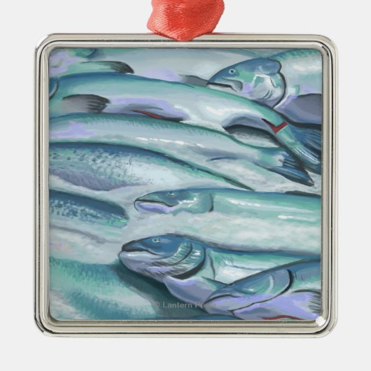 パイクプレースマーケットの氷のSeattleFish メタルオーナメント (正面)