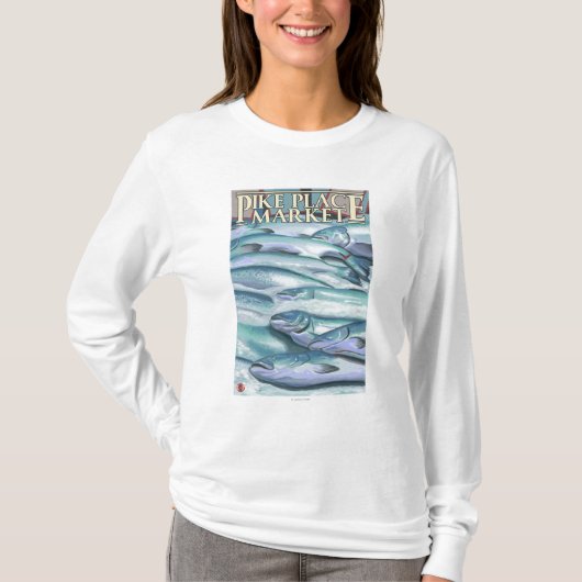 パイクプレースマーケットの氷のSeattleFish Tシャツ (正面)