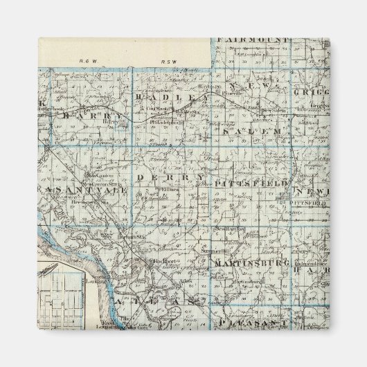 パイク郡とピッツフィールドの地図 マグネット (正面)