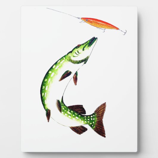 パイク魚釣りとフライフィッシング フォトプラーク (正面)