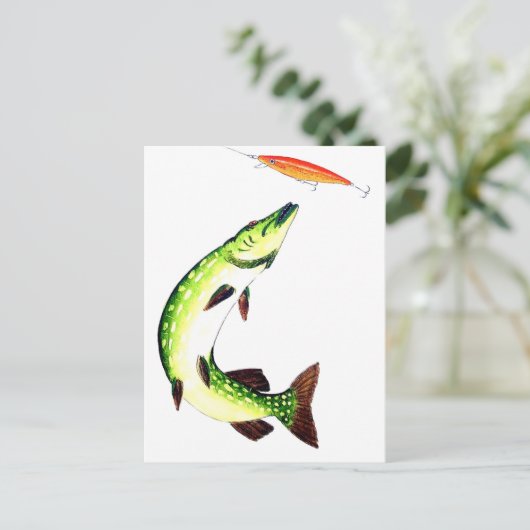 パイク魚釣りとフライフィッシング ポストカード (スタンド正面)