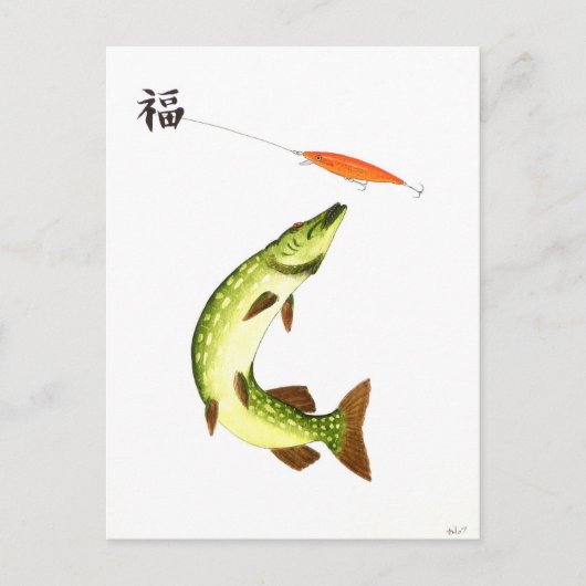 パイク魚釣り ポストカード (正面)
