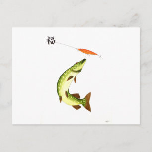 パイク魚釣り ポストカード