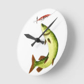 パイク魚釣り ラウンド壁時計 (傾斜)