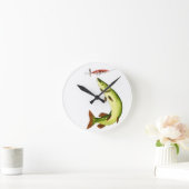 パイク魚釣り ラウンド壁時計 (ホーム)