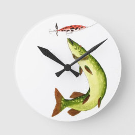 パイク魚釣り ラウンド壁時計