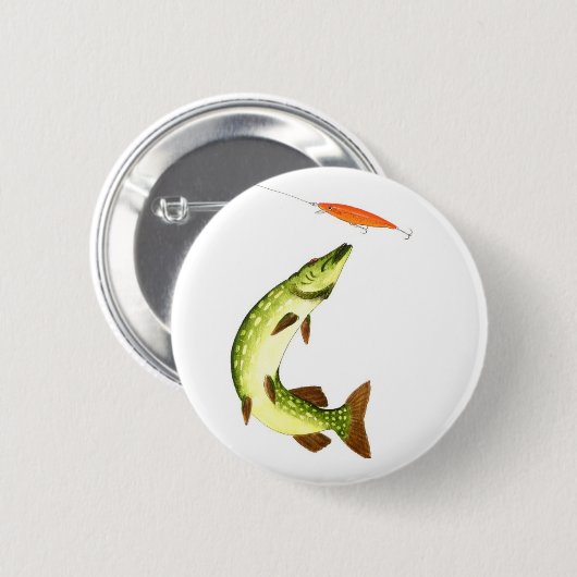 パイク魚釣り 缶バッジ (正面&裏面)