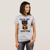 パイザを食べるネコ、面白Tシャツ Tシャツ (正面フル)