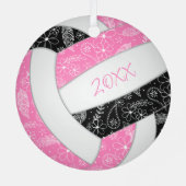 パイズフェザーフローラピンクブラックバレーボール メタルオーナメント (裏面)